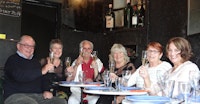 Final dinner in new bar 'Cafe la Poste' Bob, Judy, Gaby, Amanda, Chris & Marion
